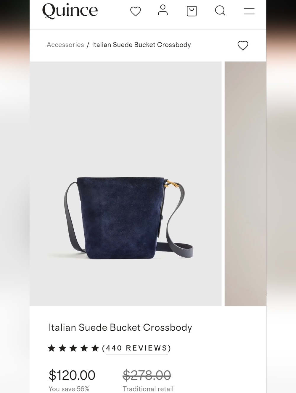Quince Suede Shoulder Bag in Navy - Picture 2 of 2